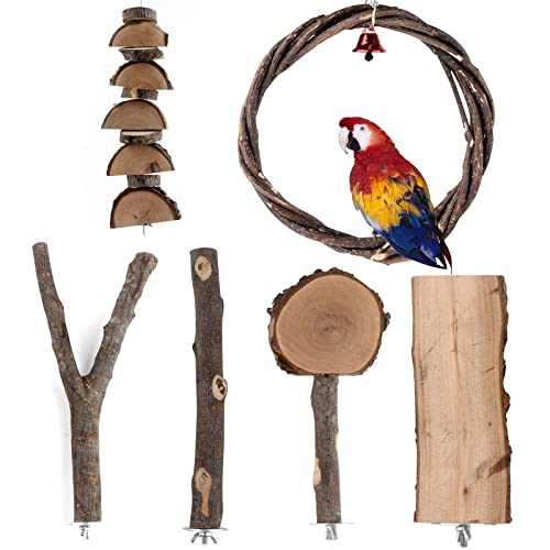 Vogel-Ständer aus natürlichem Holz, für Papageien, Ständer, Zweige, Pfote, Schleifstab, Vogelübung, Training, Kletterspielzeug für Vogelkäfigzubehör von HOSUKKO