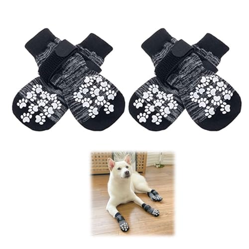 Indoor Anti-Rutsch Socken für Hunde, 2 Paar Weicher Verstellbarer Pfotenschutz, Verstellbare Hundesocken für Haustiere, Hundesocken Anti Rutsch, Pfotenschutz Anti Rutsch Outdoor Indoor, Schwarz (L) von HOTMNTY