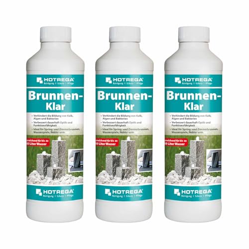 HOTREGA Brunnen Klar 500ml – Brunnenreiniger verhindert Kalk und Algenbildung für Brunnen und Wasserspiele 500ml (3X 500ml) von HOTREGA