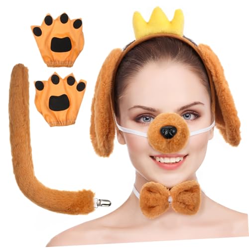 HOUDERCO 1 Satz Hundeohren-Stirnband-Set Hundeperücke Welpenunterlagen Hunde-Cosplay-Requisiten Welpenkostüm Dackel Hundekopfband Hundeohren Cosplay Stirnbänder für Erwachsene Stoff Yellow von HOUDERCO