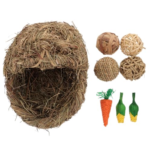 HOUDERCO 1 Satz Kaninchen-Gras-Nest Hamster hamsterspielzeug Naturprodukt Grasnest Rabbit Toys Ratte Kaninchen Verschachtelung Kaninchengrashaus Haustier-Hamster-Grasnest Stroh von HOUDERCO