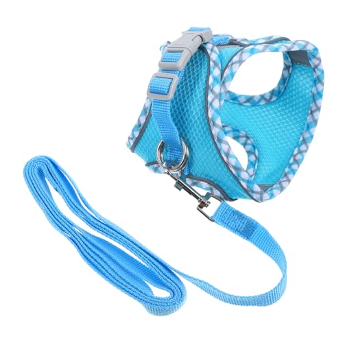 HOUDERCO 1 Satz Reflektierendes Kätzchengeschirr Welpe Laufgeschirr Und Leine Für Katzen Hunde Flucht Aus Dem Katzengeschirr Auto Halter Bausatz Katzenhalsband Züchten Sky-Blue Polyester von HOUDERCO