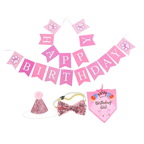 HOUDERCO 1 Set Cat Birthday Hut Welpe Pet Cat Hut Bandana Kragen Biege Kurzkatze Geburtstagdekoration Haustier Banner von HOUDERCO