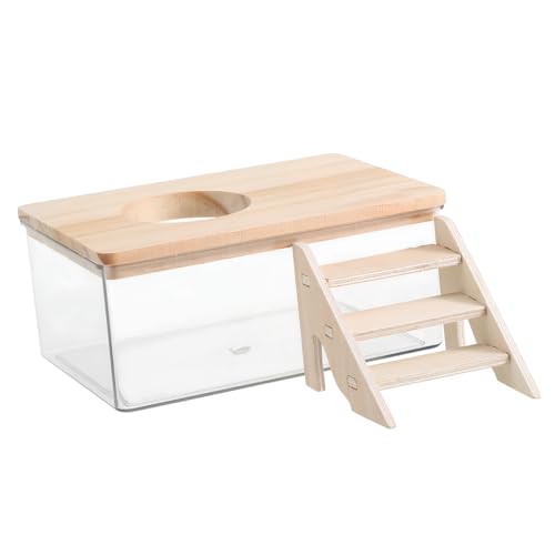 HOUDERCO 1 Set Hamsterbad Sandkasten Klar Hamster Dig Box Kleintier Versteck Unterschlupf Chinchilla Rennmäuse Badekasten Mit Leiter Und Deckel von HOUDERCO