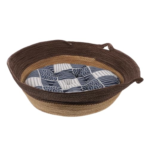 HOUDERCO 1stk Katzennest Kleines Hundebett Gestrickte Katze Haustierbett Katze Tabby-Katze Aus Plüsch Katze Kühlschlauch Katze Kuscheltier Korb Katzenbett Hundeschlafsofa Rattan Coffee von HOUDERCO