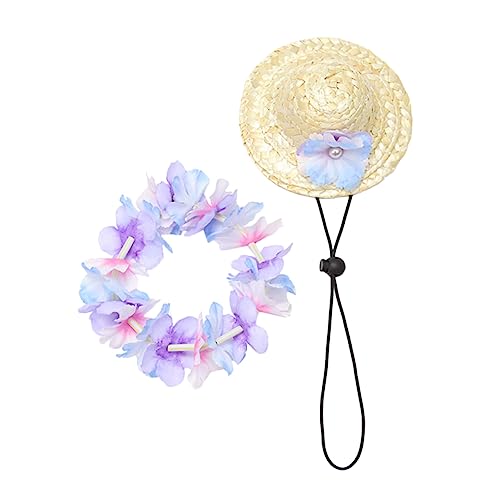 HOUDERCO 2St Visier Girlande Blumenkranz für Haustiere Hundesommerhut Katzensommerhut Sonnenhüte für Hunde Strohhut für Hunde Strand-Outfits puppenzubehör Hundestrohhüte Hundemützen Stoff von HOUDERCO