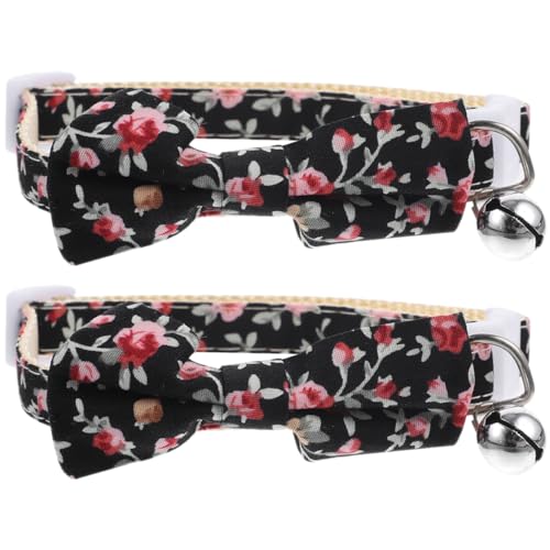 HOUDERCO 2pcs Niedliche Katzenkragen Mit Bell Cartoon Hundehalsband Mit Fliege Krawatte Verstellbares Haustierkragen von HOUDERCO