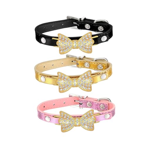 HOUDERCO 3Stücke PU Haustierhalsband Mit Funkelnden Strass Bowknoten Kreatives Und Exquisites Design Gemischte Farben S Für Hunde Und Katzen Haustierbedarf von HOUDERCO