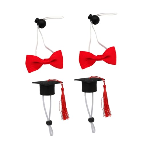 HOUDERCO 4 Stück Abiturmütze Dinosaurier-Hundekostüm Kappe Hundemütze Junggesellenhut Miniatur Hundeperücke tiermütze Graduation Cap Mini-Fliege und Mützen Haustier Mini Stoff rot von HOUDERCO