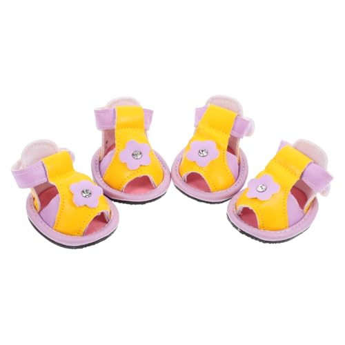 HOUDERCO 4 Stück Sandalen Für Hunde Hundestiefel Und Pfotenschützer Quietscher Für Hundespielzeug Stiefeletten Hundemäntel Kleiner Rassen Hundeschuhe Für Heiße Sommerpflaster Pu Violet von HOUDERCO