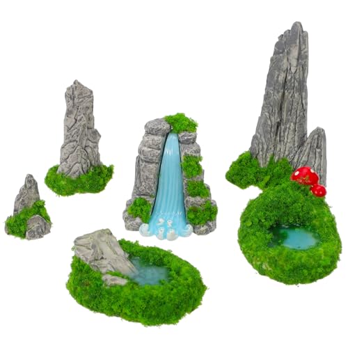 HOUDERCO 6 Stück Miniatur Steingarten Miniatur Bergaquarium Dekorationen Künstlicher Steingarten Winzige Feenfiguren Gefälschte Bonsai Bergaquarium Dekorationen Feengarten Teich Harz von HOUDERCO