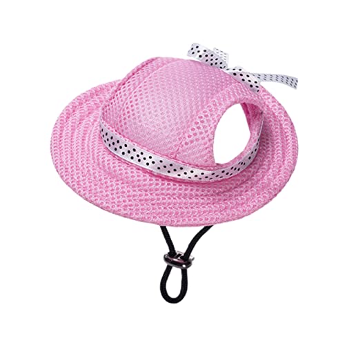 HOUDERCO Atmungsaktiver Hut für Haustiere Hund Geburtstag Hut Mädchen Kleiner Haustierhut hundefressnäpfe Reise Haustier Sommerhut Multifunktions-Haustier-Sonnenhut Netz Rosa von HOUDERCO