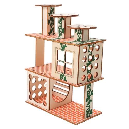 HOUDERCO Hamster-Klettergerüst Chinchilla-Ratte Hund fangen Guinea Vogelkäfig Hamster Spielplatz Hamster Klettergerüst empfindliches Hamsterversteck entzückendes Rattenhaus hölzern Beige von HOUDERCO