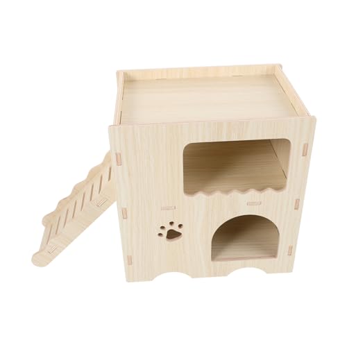 HOUDERCO Hamster-holzversteck Mit Leiter, Holz-Hamster-versteck, Hütte, Versteckhaus, Hamster-Spielzeug von HOUDERCO