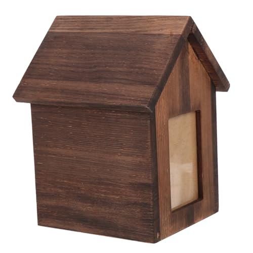 HOUDERCO Haustier Urne Hündchen dekorative Urnen personalisierte Hundeurne kleine Tierurne Haustiergedenkurne Haustiergedenkbox Heimtierbedarf Andenkenurne für Haustiere Holz Brown von HOUDERCO