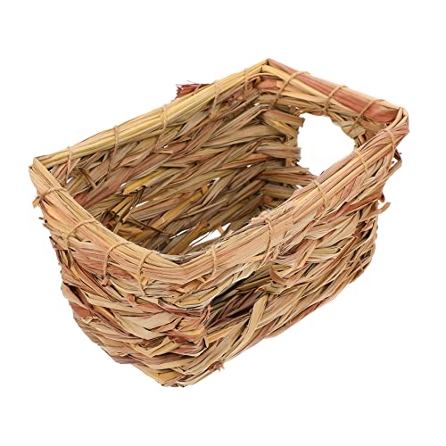 HOUDERCO Haustierbett Hamster hamsterspielzeug Stroh gewebtes Haustierversteck Spielbett aus Seegras Kaninchen-Gras-Tunnel Haustierversteck aus Stroh Hamsterstrohhaus Light Brown von HOUDERCO