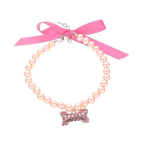 HOUDERCO Haustierhalsband Haustier Hund Perlenkette kleines hundezubehör PET-Band-Kragen Hundeknochen hundekragen hundehalstuch Katze Hund versorgung perlen hundehalsband Legierung Rosa von HOUDERCO