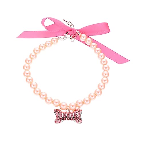 HOUDERCO Haustierhalsband Hundehalsband mit Schleife Air-Tag-Hundehalsband Hundehemden Welpenhalsband hundekragen hundehalstuch exquisites Hundehalsband Strass-Perlenkette Strasssteine Rosa von HOUDERCO