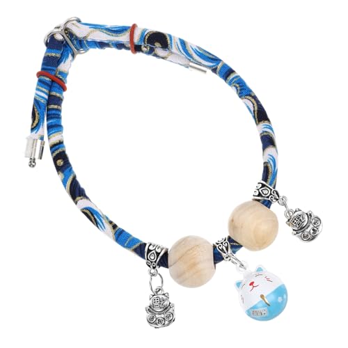 HOUDERCO Katzenhalsband für Handgemachte Holzkette für Holzperlen Haustier Katzenbürste Hund Licht -Hundehalsband wiederaufladbar Baumwolle Sky-Blue von HOUDERCO