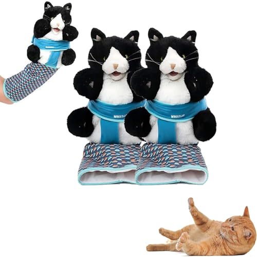 HOUKUNKA Cat Wrestling Toy Puppet, Katze Sumo Wrestling Spielzeugpuppen, Katzen -Wrestler -Puppe mit Schutzhülle, Katzenwrestle Toy mit harten Polsterung (2PCS) von HOUKUNKA