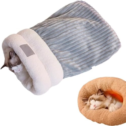 Katzen-Winterschlafsack, weicher Plüsch, großer Katzensack, selbstwärmendes Katzenbett, 360°-Wicklung, bequemer Haustier-Kuschelsack, halbgeschlossenes Katzenschlafsackbett für Katzen (L,Blue) von HOUKUNKA