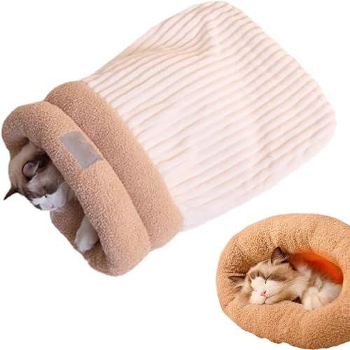 Katzen-Winterschlafsack, weicher Plüsch, großer Katzensack, selbstwärmendes Katzenbett, 360°-Wicklung, bequemer Haustier-Kuschelsack, halbgeschlossenes Katzenschlafsackbett für Katzen (L,White) von HOUKUNKA