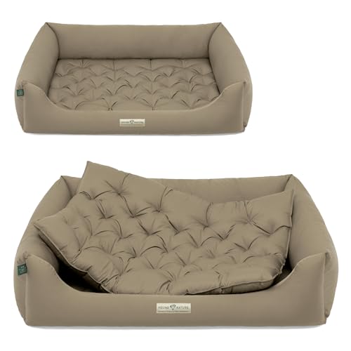 HOUND & NATURE | Orthopädisches Hundebett Zermatt, Hundekorb für Größere Hunde mit hohem Rand, Kuscheliges Hundesofa mit Hundekissen waschbar (L - 105x75 cm, Taupe) von HOUND & NATURE