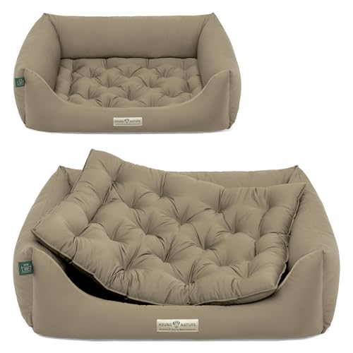 HOUND & NATURE | Orthopädisches Hundebett Zermatt, Hundekorb Mittelgroße Hunde mit hohem Rand, Kuscheliges Hundesofa mit Hundekissen waschbar (M - 95x70 cm, Taupe) von HOUND & NATURE