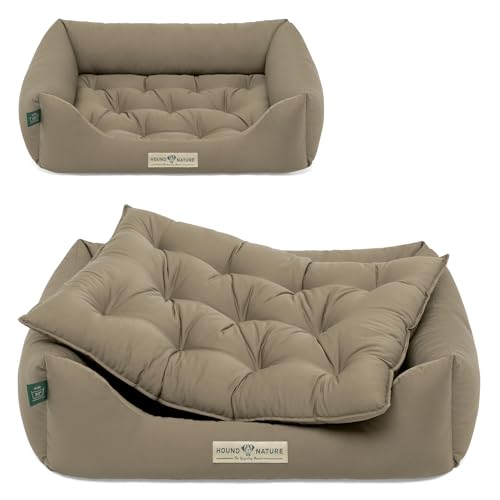 HOUND & NATURE | Orthopädisches Hundebett Zermatt, Hundekörbchen Kleine Hunde mit hohem Rand, Kuscheliges Hundesofa mit Hundekissen waschbar (S - 75x60 cm, Taupe) von HOUND & NATURE