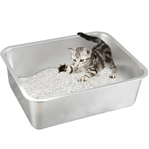 Katzenklo Robuste Katzentoilette Niemals Gerüche, Rostfrei, Antihaft Glatte Oberfläche, Edelstahl Katzenklo Großes Fassungsvermögen für Leichtere Reinigung (Silber, 60 * 40 * 20 cm) von HOUSLUX