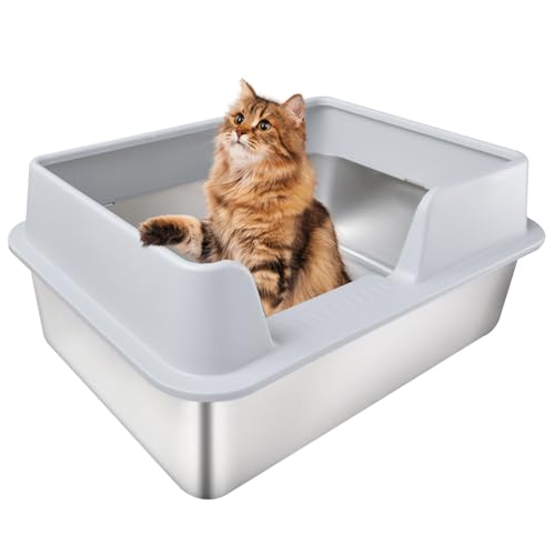 Katzentoilette Edelstahl Katzentoilette, Große Katzentoilette für Katzen Kaninchen, Rost- & Fleckenresistent, Rostfrei, Leicht zu Reinigen Katzentoilette (Edelstahl, 49,5 cm L x 34,3 cm B x 25,4 cm H) von HOUSLUX