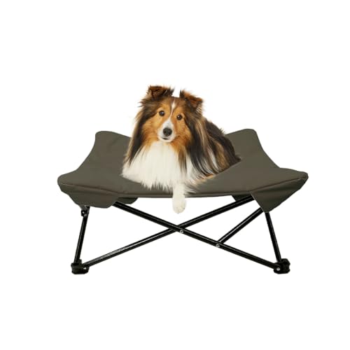 HOUT Zwei Höhen in einem, Hundebett für Haustiere, wasserdichtes Netzgewebe, verstellbare Höhe, Indoor/Outdoor (Khakibraun, Medium) von HOUT