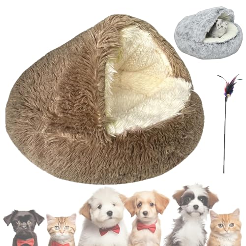 HOUXIANDOU Oluali-Stressfreies Nestbett, Lapcatz-Nestbett, Lapcatz-Bett, Katzenbetten Für Hauskatzen, Gemütliche Höhlenbetten, Halbgeschlossenes Haustiernest, Abnehmbarer, Waschbarer (40cm,Khaki) von HOUXIANDOU