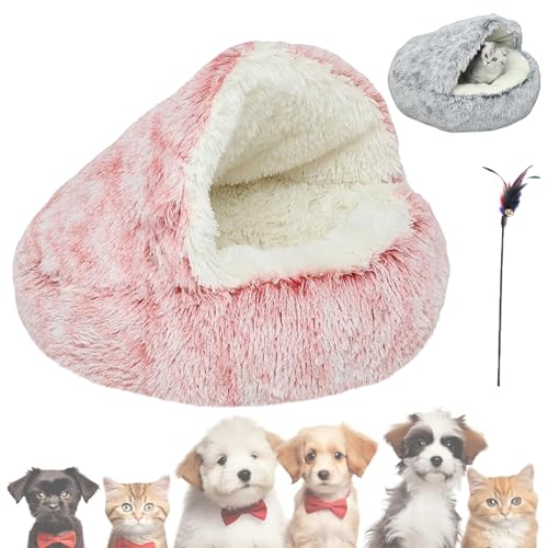 HOUXIANDOU Oluali-Stressfreies Nestbett, Lapcatz-Nestbett, Lapcatz-Bett, Katzenbetten Für Hauskatzen, Gemütliche Höhlenbetten, Halbgeschlossenes Haustiernest, Abnehmbarer, Waschbarer (40cm,Rosa) von HOUXIANDOU