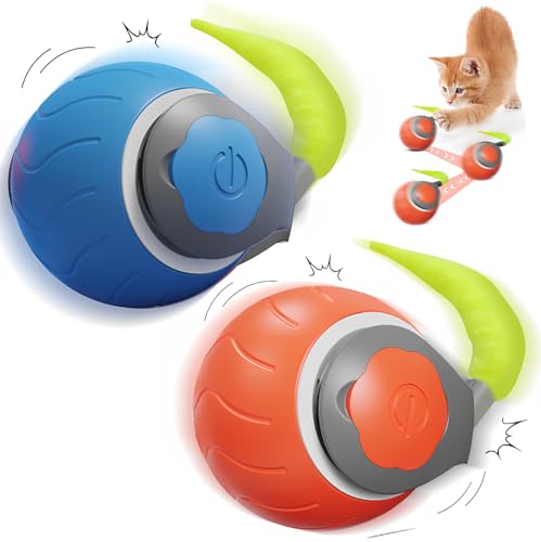 2PCS Interaktives Katzenspielzeug mit LED Licht, Speedy Tail 2.0, Katzenspielzeug Elektrisch, Magic Ball Hund, Zwei Einstellungsmodi, 360° Rolling Smart Ball FüR Katzen Und Hunde, USB Aufladbarer von HOVCEH