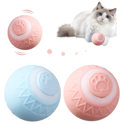 HOVCEH Katzenspielzeug Elektrisch Katzenball, Interaktives Katzenspielzeug Ball Mit LED Licht, 360-Grad-Ball Selbstbeschäftigung Interaktiver Katzenball für Katzen, Ball Katze Elektrisch, Rosa, Blau von HOVCEH