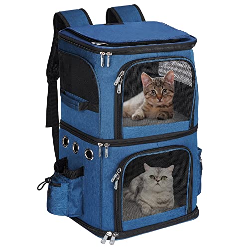 HOVONO Haustier-Tragetasche mit Doppelfach, für kleine Katzen und Hunde, Katzen-Reisetragetasche für 2 Katzen, perfekt für Reisen/Wandern/Camping, Blau von HOVONO