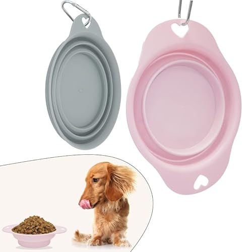 2 Stück Faltbare Silikon-Hundenäpfe in Grau und Rosa, Futternäpfe für Haustiere, 705 ml und 470 ml Wassernapf für Hunde, ideal für Outdoor-Abenteuer von HOVUK