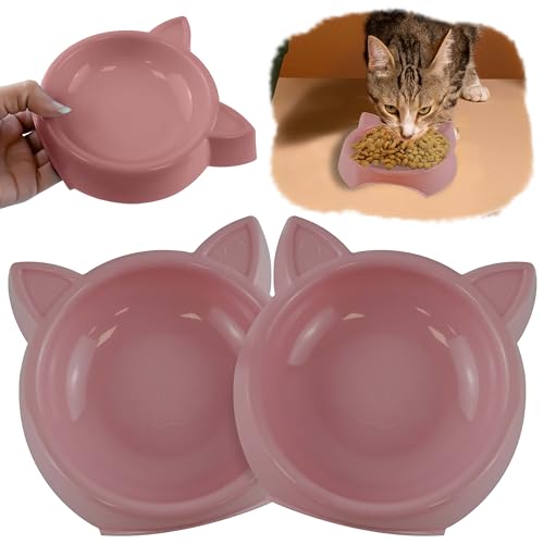 2 x rutschfeste Futternäpfe für Haustiere, rosa Kunststoff, Katzenfutterschalen für Futter, niedliche Katzengesichtsform, Haustiernäpfe für Kätzchen, 160 ml von HOVUK