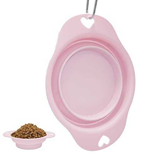 HOVUK® Zusammenklappbarer Futternapf für Hunde und Katzen, Reisenapf, tragbar, für den Innen- und Außenbereich (Pink) von HOVUK