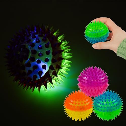 HOVUK 3 x zufällige stachelige Quietschbälle für Hunde, zweifarbiges Blinklicht, kleine Gummibälle für Haustiere, interaktives lustiges Spielzeug für Kinder, Größe 7 cm von HOVUK