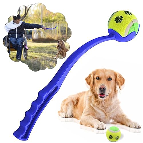 HOVUK Hundeball-Taschenwerfer – leichtes Apportierspielzeug mit mittlerem Tennisball, Ultra-Ballwerfer für Hunde, Pick Up & Throw Play, ein gelieferter Ball für große, kleine Hunde, Größe – 38 cm von HOVUK