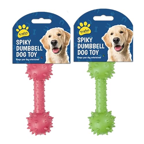 HOVUK Interaktives Spielzeug für Hunde, 14,5 cm, rosa und grün, Gummi-Kauspielzeug für Hunde, Hantelform, Stachelspielzeug zum Apportieren für Training, Haustierzahnspielzeug, 2 Stück von HOVUK