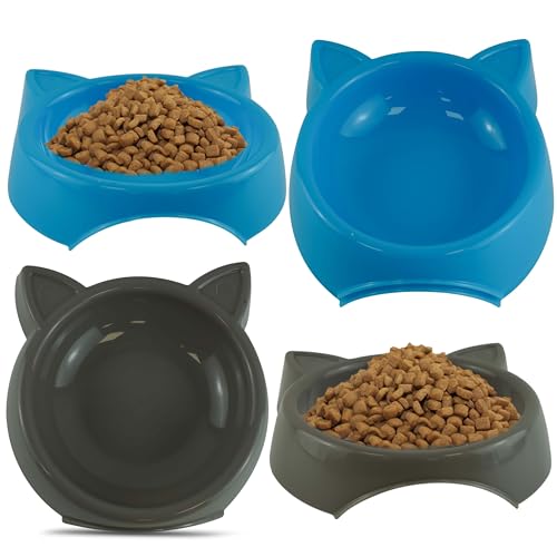 Kleine Katzennäpfe zum Füttern, Blau und Grau, Katzennapf-Set für Haustierzubehör, Kätzchen-Futternäpfe für Haustiere, Outdoor-Katzennäpfe für Camping, 160 ml, 4 Stück von HOVUK