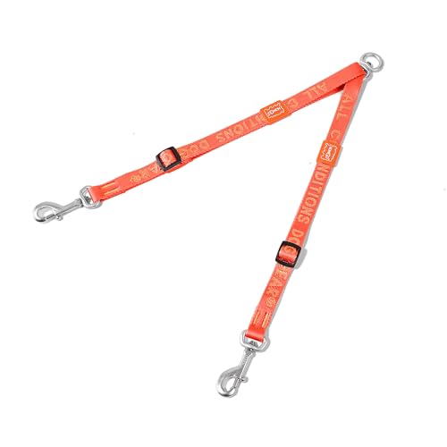 HOWGO Doppelte Hundeleine, kein Verheddern, um 360 Grad drehbar, doppelte Hundeleine, verstellbare, doppelt gepolsterte Griffe, Orange, 1,2 cm x 2,4 m von HOWGO