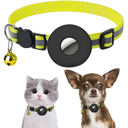 Airtag Katzenhalsband, Reflektierendes Air Tag Kätzchen Halsband mit Glocken, Verstellbare Breakaway Sicherheitsschnalle Haustier Halsbänder mit Silikon Wasserdicht Airtag Halter für Katze Hund von HOWWFALY