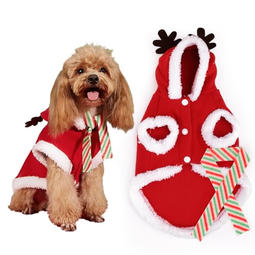 HOWWFALY Hunde-Weihnachtskostüme, Haustiermantel für kaltes Wetter, Elch-Kleidung, Katzenkleidung, warmer Poncho-Outfit, Winter-Kapuzenpullover, Weihnachtskostüm, lustige Hundekleidung für kleine und von HOWWFALY