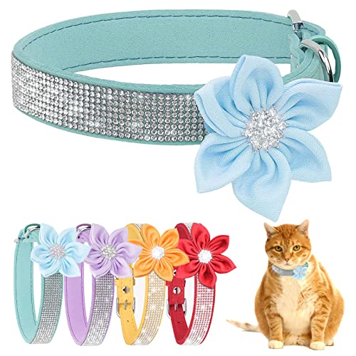 HOWWFALY Hundehalsbänder Katzenhalsbänder Strass Glänzende Halsbänder Einstellbare Größe mit Niedlichen Sonnenblumen für Kätzchen und Welpen (XS, Blau) von HOWWFALY