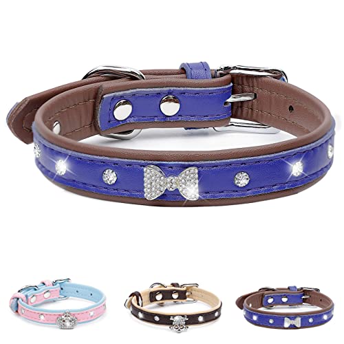 HOWWFALY Hundehalsband Katzenhalsband Strass Glänzendes Halsband Einstellbare Größe Niedlich Mode Halsband für kleine Katzen Kleine Hunde (M, Marineblau) von HOWWFALY