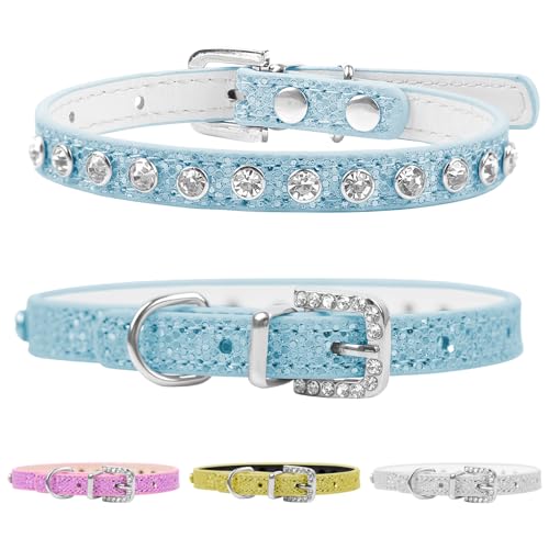 HOWWFALY Pet Bling Accessories Halsband für Katzen und Hunde, aus PU-Leder, verstellbar, Blau von HOWWFALY